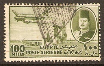 Egypt 1947 100m Olive Air Series. SG332.